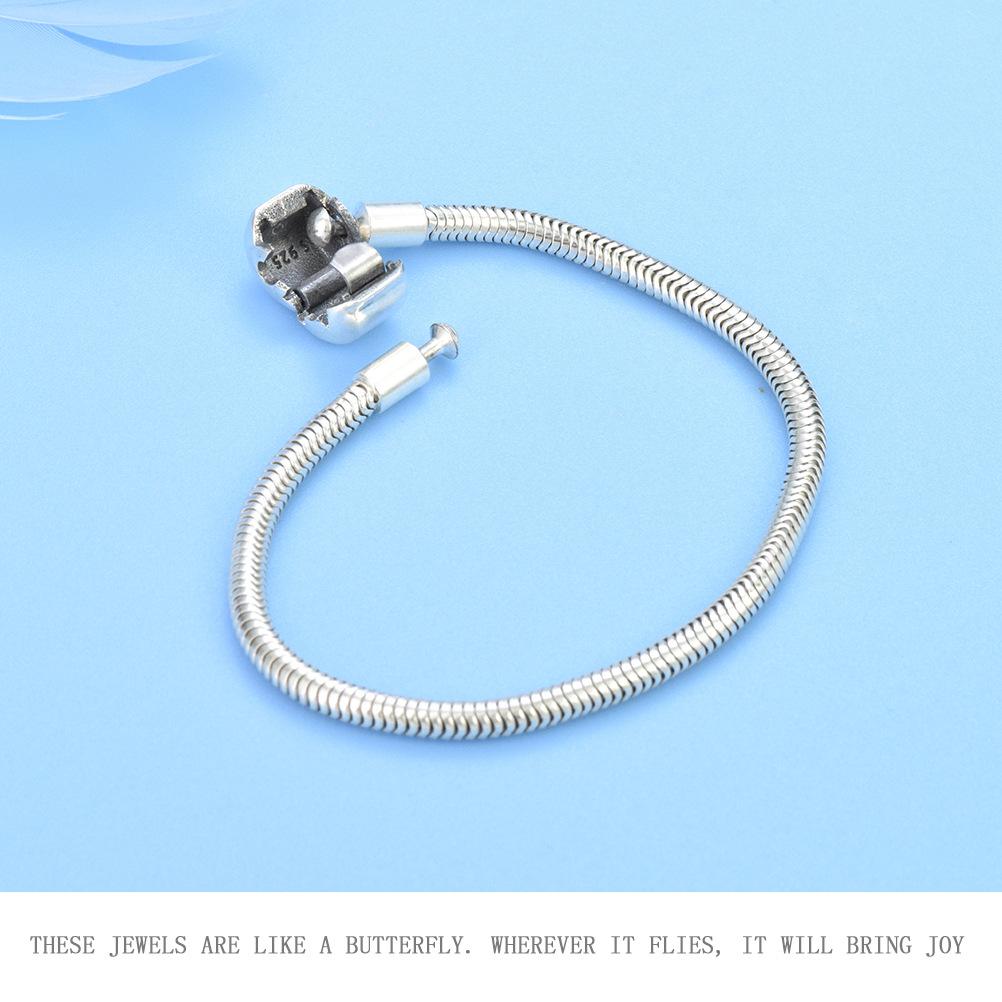 Simple Square Buckle Plain Soft Chain Bracelet 925 Sterling Silver Basic Snake Bone Bangle DIY Jewelry Making Accessories