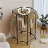 1pc Hexagonal Rotating Clothes Rack Home Metal Clothes Drying Rack Movable Balcony Bedroom Clothing Storage Rack With Pulleys