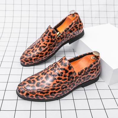 Módní Luxusní Designové Špičaté Kožené Lakované Boty s Leopardím Vzorem Pro Muže Formální Svatba Ples Domů Obuv Penny Loafers