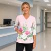 Women's Floral Print V-Neck Scrub Top with Pockets, 3/4 Sleeves and Side Slits for Uniform