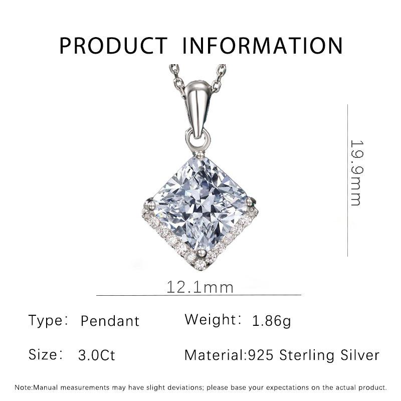 3-Carat D Color Moissanite Princess-Cut Irregular Pendant in S925 Sterling Silver for Women
