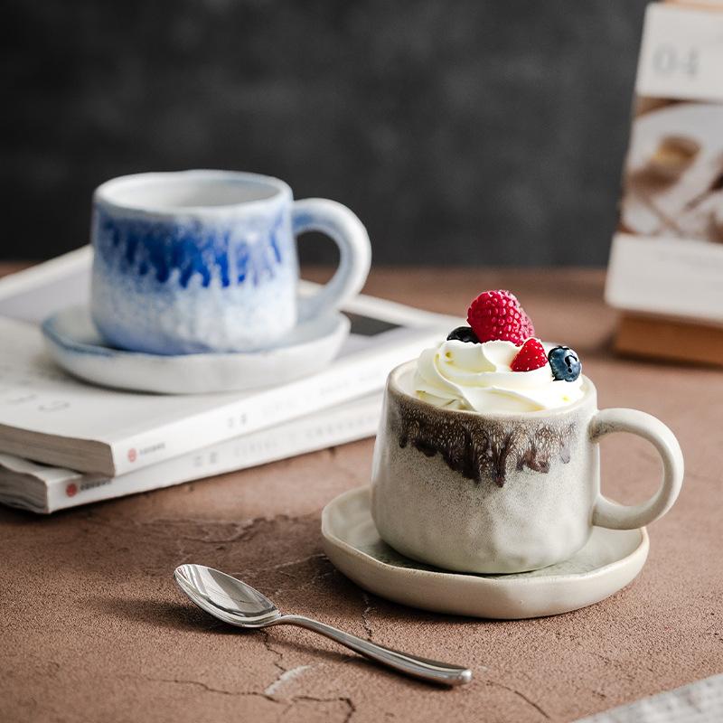 Handmade Ceramic Mug Set Glaze Change Retro Coffee Cup Coarse Pottery Rustic Home Decor Tea Drinkware