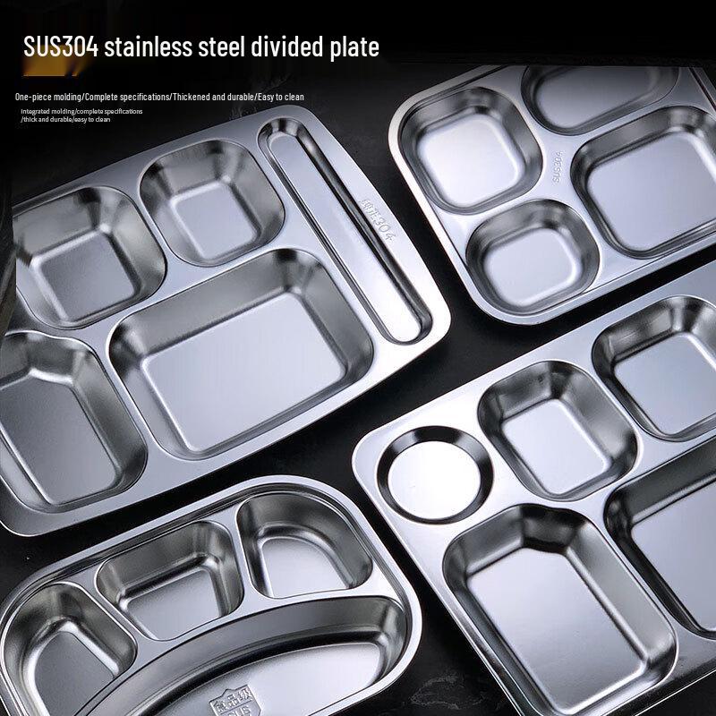 304 Stainless Steel 5-Compartment Lunch Tray with Chopstick Slot