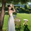 New lace cross waist halter dress women's pure desire style white embroidered suspender seaside vacation style dress