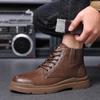 Martin Boots Winter British Style Real Leather with Fleece Lining Cotton-Padded Leather Boots Men's Retro Workwear Non-Slip Ankle Boots