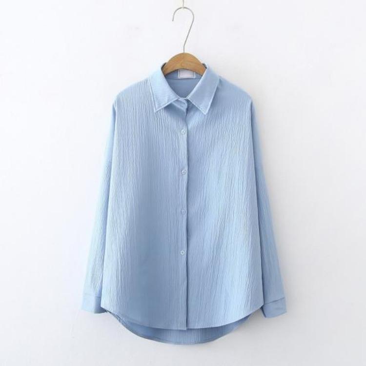 Loose Fit Blouse Long Sleeve Shirt Women's Solid Color Button Up Lapel Breathable Casual for Work Daily Life Travel