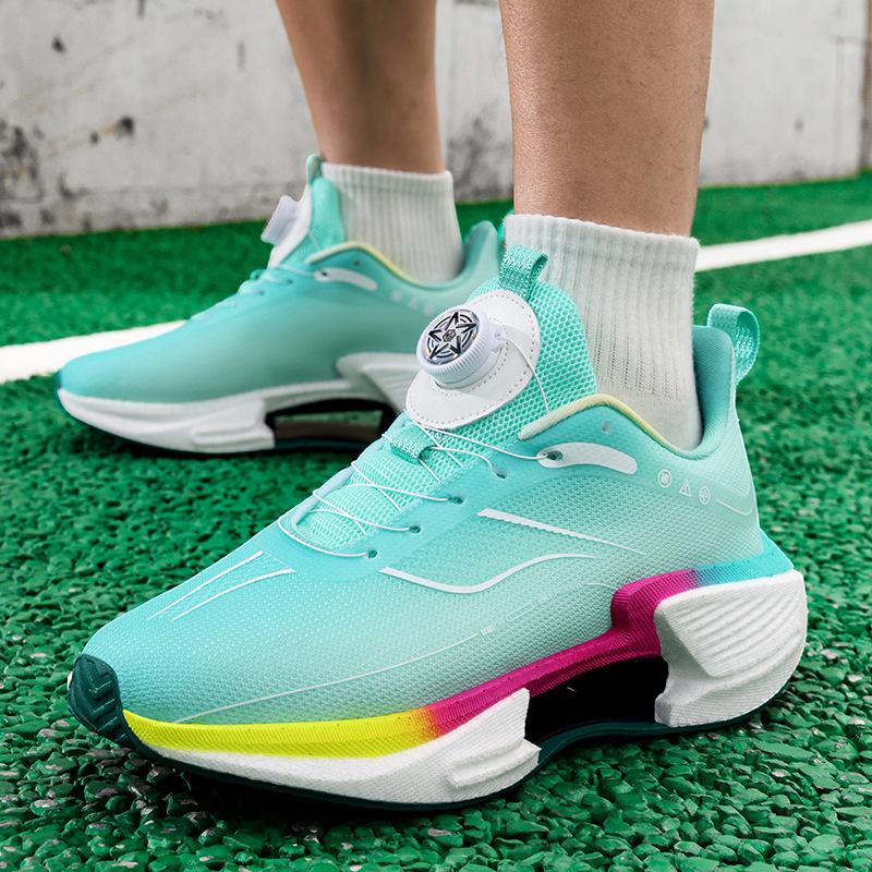 New children's teenagers and students rotating button running shoes men's shoes medium and older children's mesh sports casual shoes