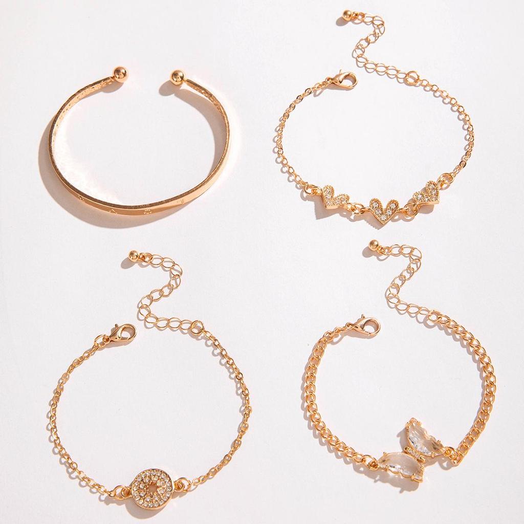 Biżuteria Transgraniczna Niebieski Motyl Inkrustowany Cyrkoniami Ażurowa Damska Bransoletka Geometryczne Otwarcie Czteroczęściowy Zestaw Bransoletek