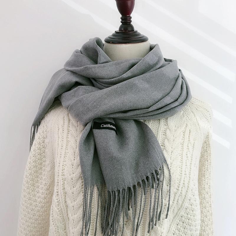 

Однотонный шарф для женщин на зиму в корейском стиле, универсальный студенческий, осенне-зимний, утолщенный, длинный, имитация кашемира, красный, мужской шарф, трендовый 70*200cm