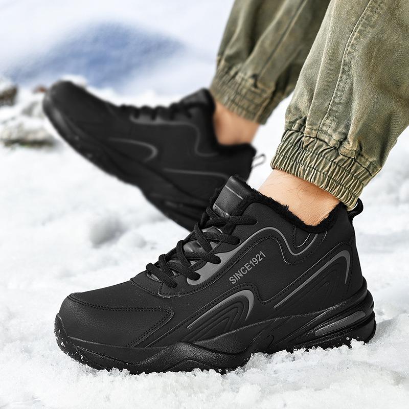 Couple leather sneakers men's and women's velvet running shoes casual travel shoes cotton shoes
