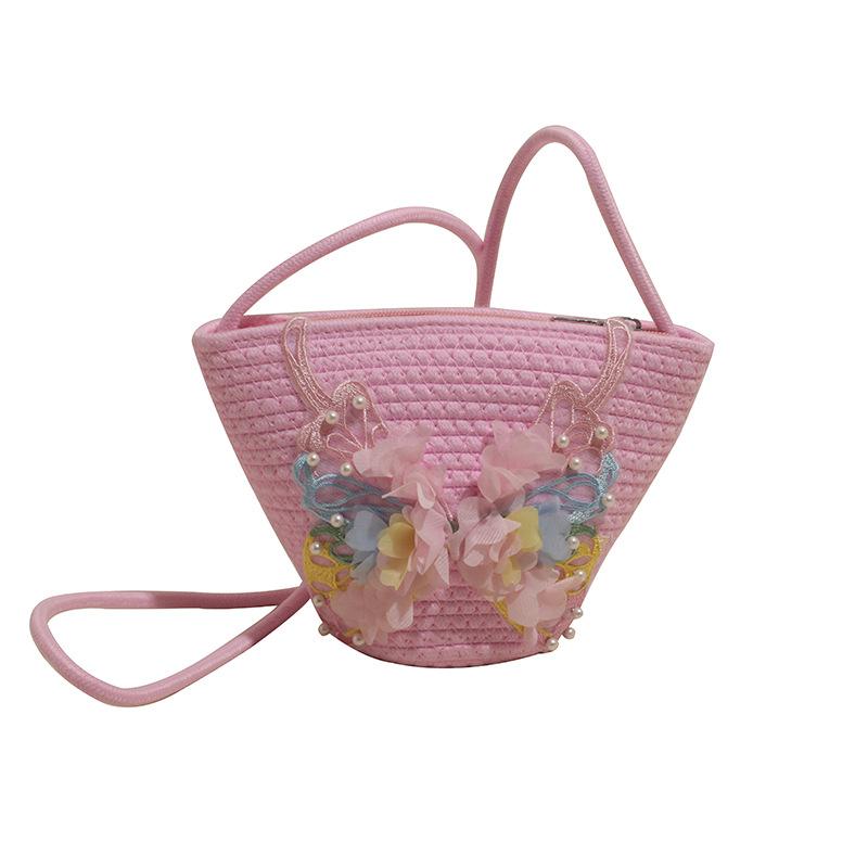 

Exquisite and cute butterfly contrasting color woven women s basket bag 25 new personalized embroidered thread women s shoulder messenger bag розовый