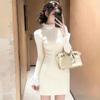 Korean Style High-Neck Lace Knit Slimming Dress - Women’s Autumn/Winter Mid-Length Dress