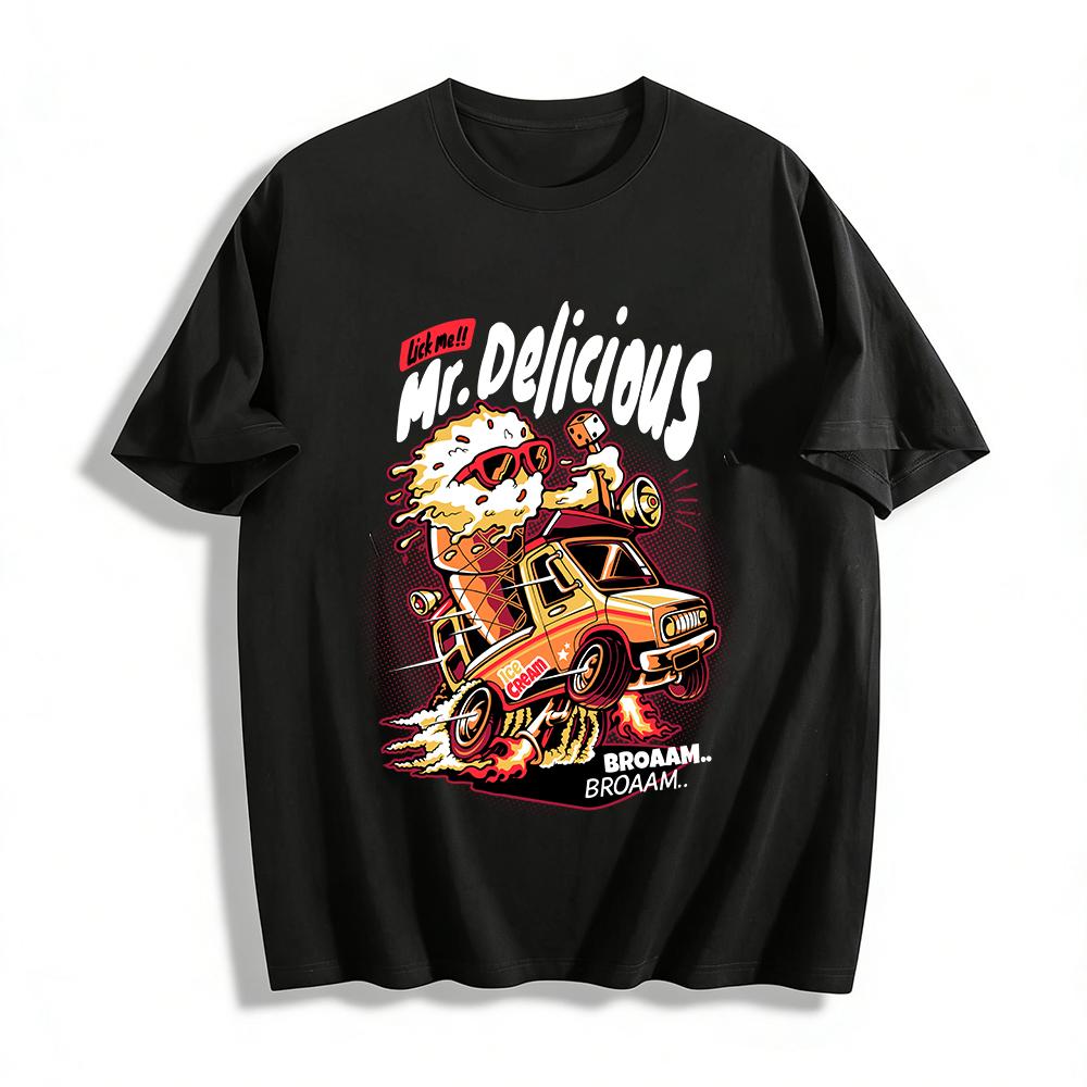 Crazy Ice Cream Truck Fun Graphic Print Short Sleeve Pure cotton T-shirt XXS