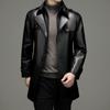 Winter Genuine Leather Jacket Sheepskin Men's Mid-length Leather Windbreaker Lapel Plus Velvet Thickened Leather Coat for Men