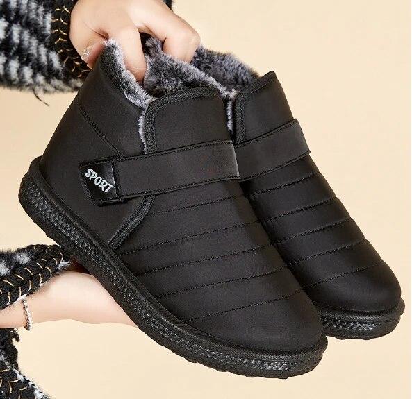 Мужские и женские зимние ботинки коллекция 2023 года зимние теплые длинные плюшевые непромокаемые ботильоны для пар нескользящая обувь на плоской подошве A0059 36 чёрный 1884₽