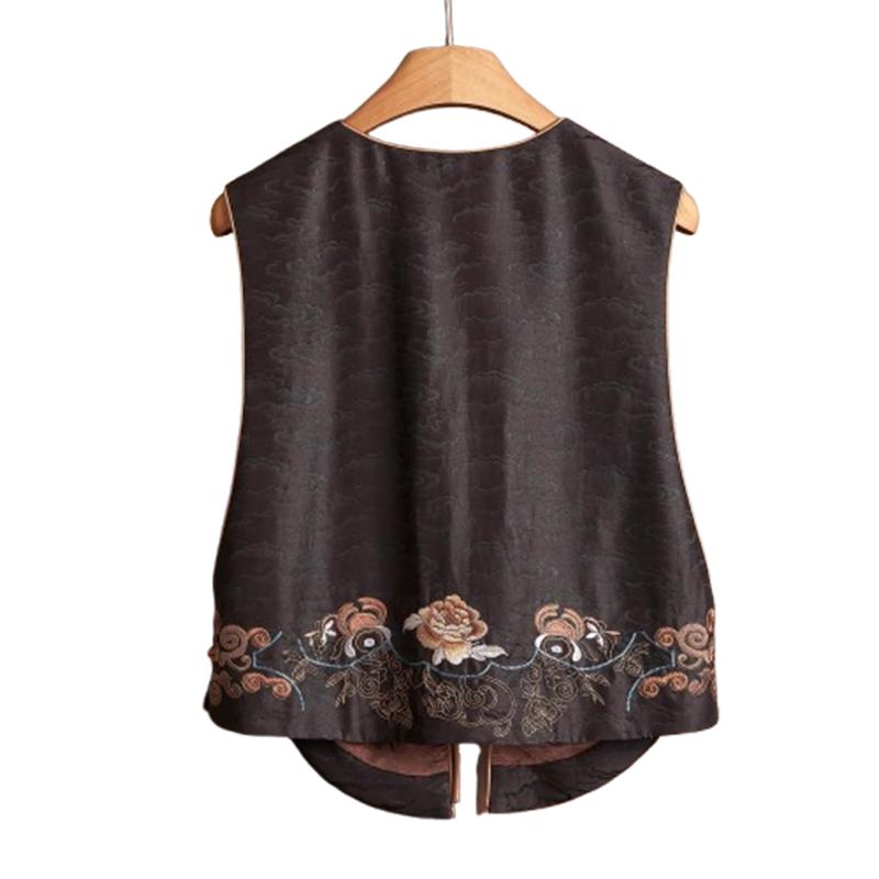 Jachetă Vestă din Mătase Satinată pentru Femei Primăvară Decolteu în V Broderie Stil Chinezesc Top Îmbrăcăminte Exterioară Modă Femei