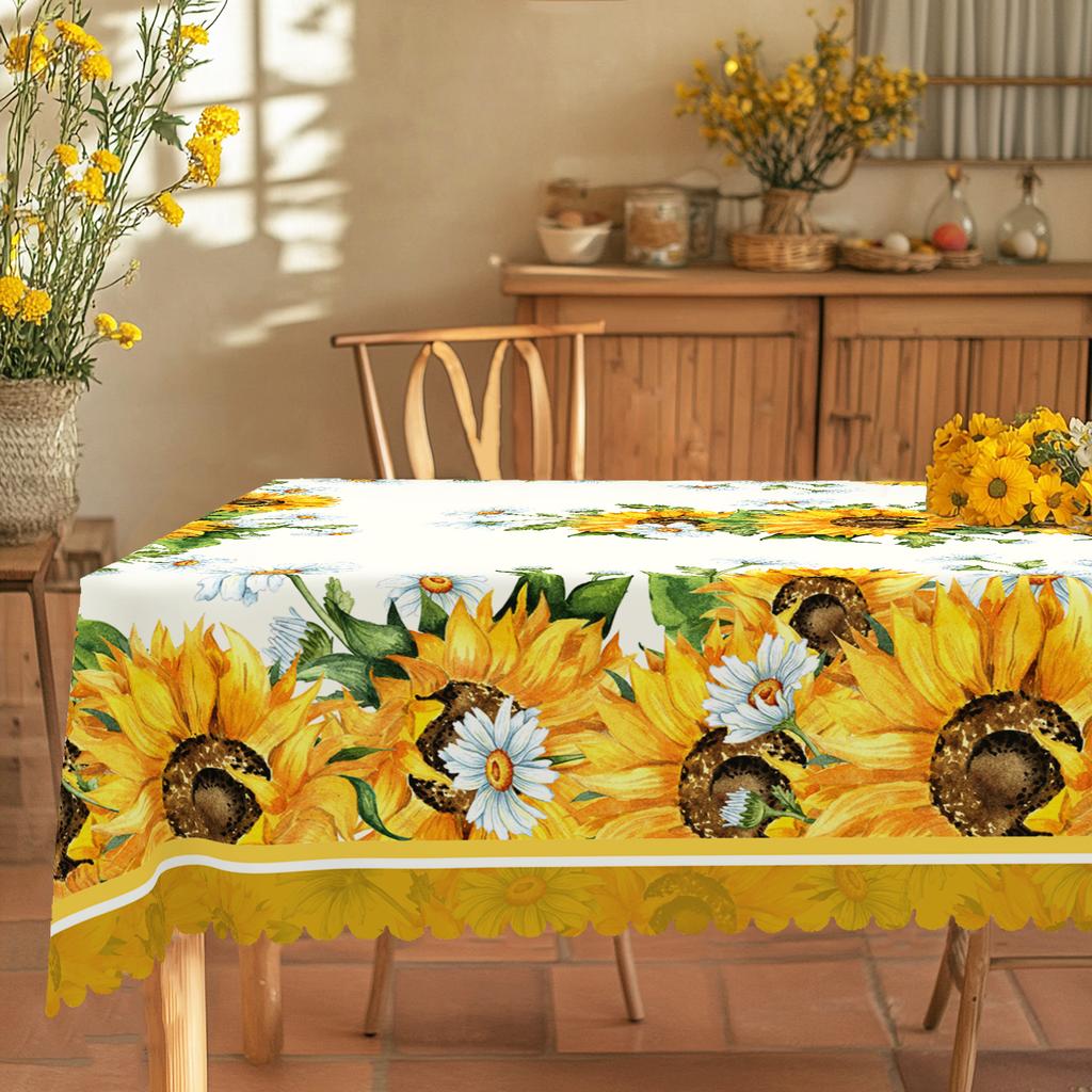 1 Stück Tischdecke mit Sonnenblumenmuster, rund und rechteckig, verschiedene Größen, elegantes florales Frühlings- und Sommerdesign, Französisch frisch, Su