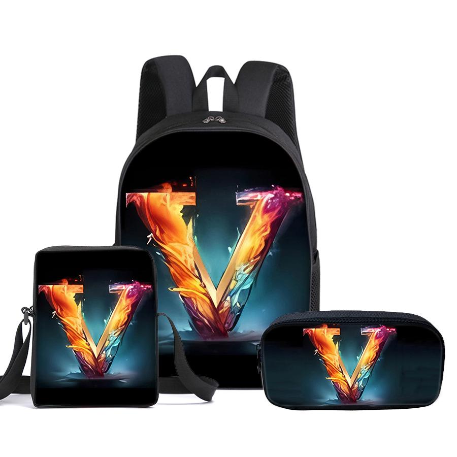 Guitar Print Three Piece Set Rucksacks for Boys Plus Girls Best Gifts 2D Flat Animated School Carrier for Children