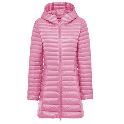 New light down jacket women's medium and long hooded large size slim fit thin light winter coat