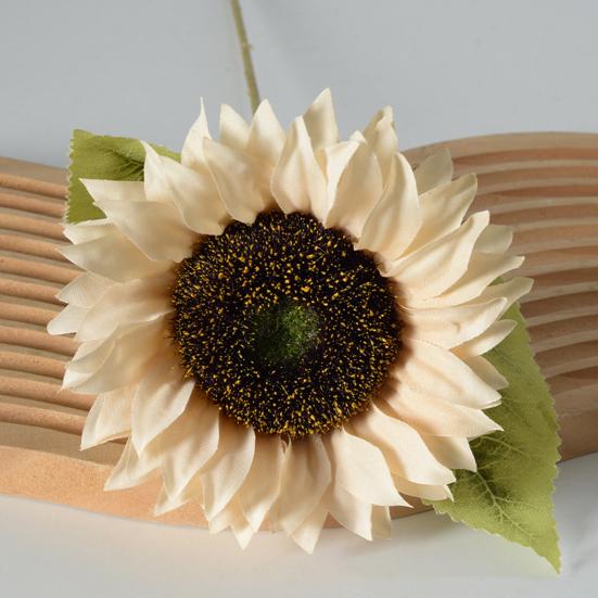 Artificial Sunflower Bouquet Realistic Long Stem Fake Silk Flower with Leaves Faux Floral Arrangement for Vase Wedding Table Home Spring Summer Decor