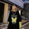 Oversized Loose Long T Harajuku Fake Two-piece Long Sleeve T-shirt Personality Trend Butterfly Long T Punk Harlan Style Clothing
