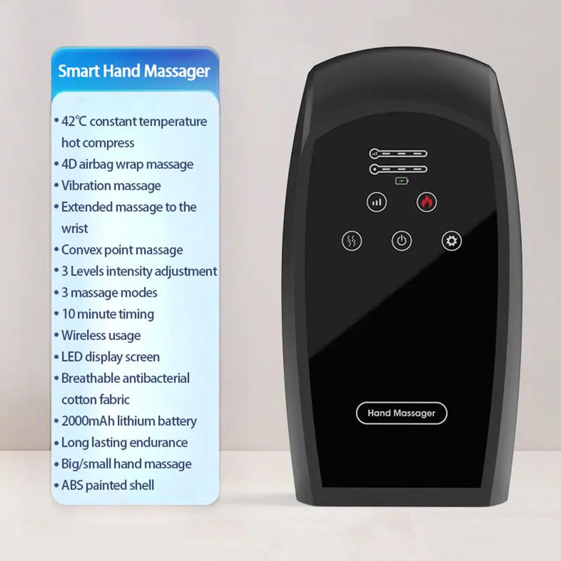 Electric Hand Massager with Heated Airbag Compression Acupoint Rechargeable Palm Finger Massage Machine Fatigue Relief