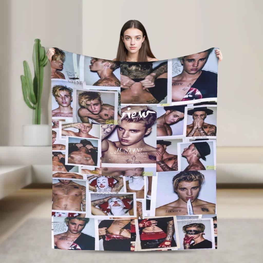 Poplar Singer Justins Biebers Christmas Warm Soft Blanket Plush Throw Blanket Street Outdoor Flannel Bedspread Sofa Bed Cover