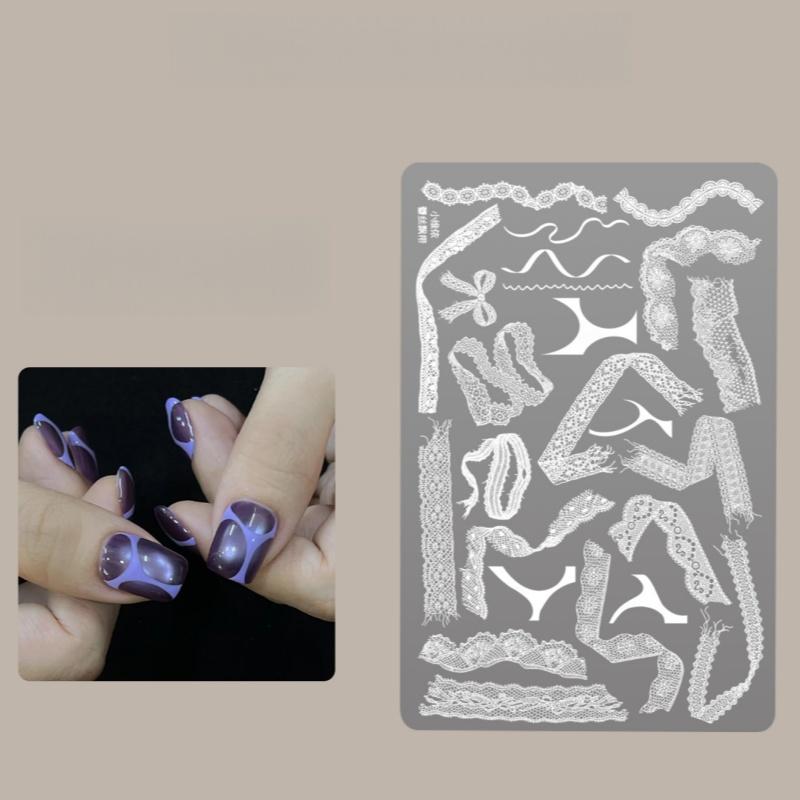 Nail Art Stamping Plate French Lace Wave Pattern Reusable Steel DIY Nail Charm Tool for Home DIY Nail Art A3