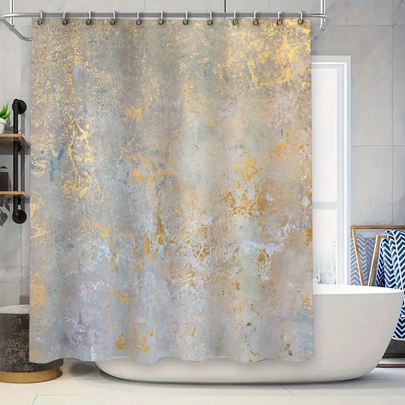 

Luxurious Abstract Art Shower Curtain Golden Patchwork Texture Elegant And Stylish Waterproof Shower Curtain Exquisite Homedecor W60H190(CM)-1 Pcs
