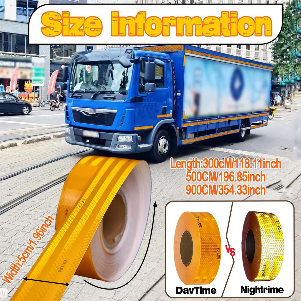 Car Reflective Tape Yellow DOT-C2 Auto Safety Warning Sticker Reflector Protective Tape Strip Film for Trucks Auto Motorcycle