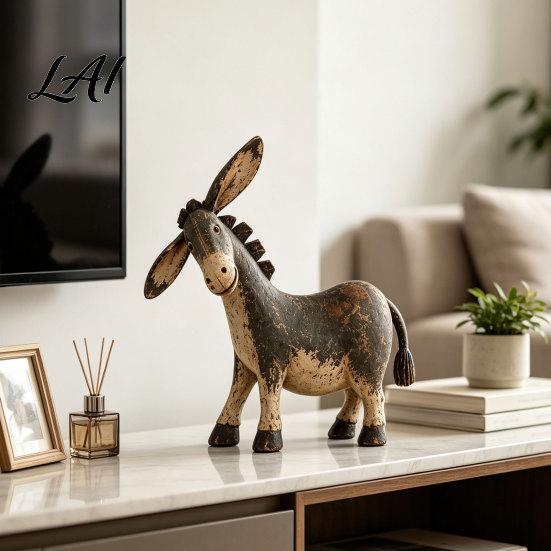 Distressed Wood Texture Figurine Rustic Donkey Figurine Vintage Farm Style Animal Statue Whimsical Tilted Unique Gifts for Friends Head Ornament