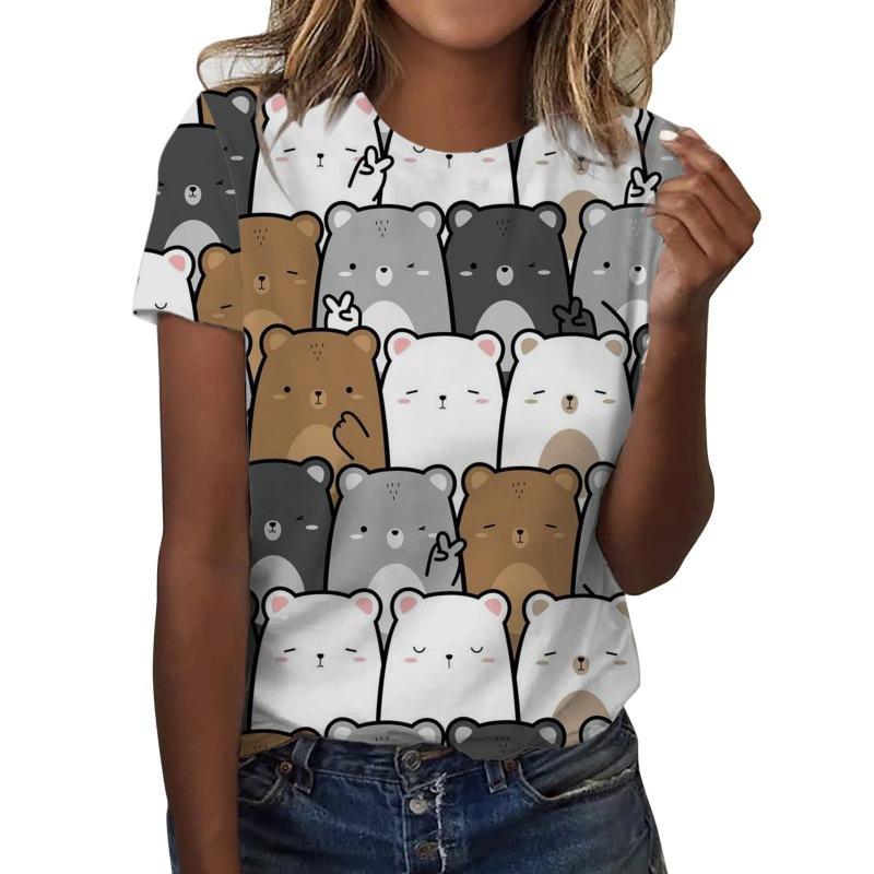 New Cute Cat T-shirt Animal Cat 3D Printed Women's Summer Round Neck Short sleeved T-shirt Harajuku T-shirt Women's Clothing