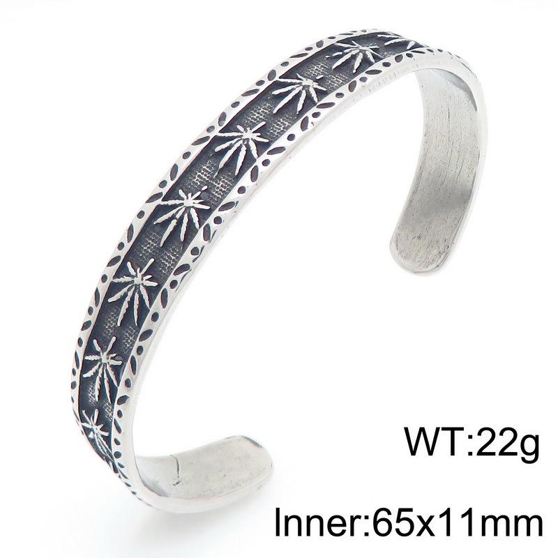 Punk Gothic Dark Demon Eye Men s Titanium Bangle with Skull and Maple Leaf Design