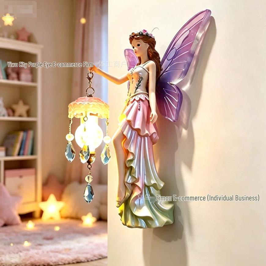 Resin Flower Fairy Wall and Desk Lamp: Elegant Bedroom Ornament