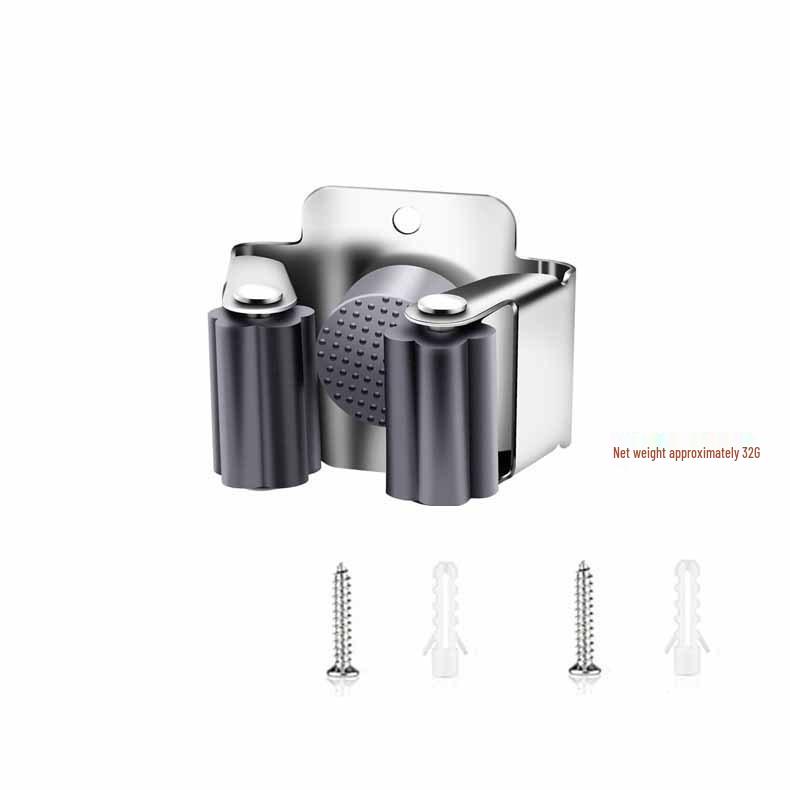 Stainless Steel Punch-Free Mop Holder - Multi-functional Wall-Mounted Bathroom Hook