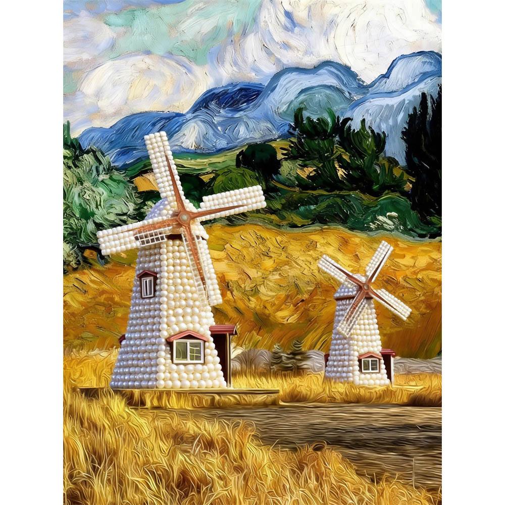

DIY Windmill Pearl Diamond Art Painting Kits for Adults and Beginners,fine View Sparkling Painting Craft Home Wall Decor Handmade Gift 30x40cm