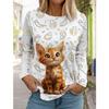 Christmas Cute Cat Women's Long Sleeve T-Shirt Autumn Animal Clothing Holiday Fashion Party T-Shirt