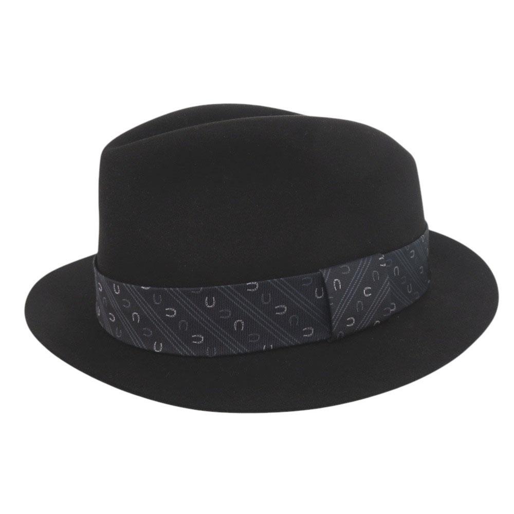 Used AUTHENTIC HERMES Felt Fedora Hat Size 59 Black Blue Silk Leather