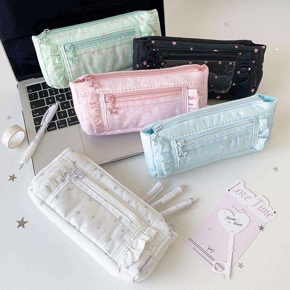 Printed Star Pencil Case Large Capacity Makeup Bag Trendy Pen Organizer School Office Supplies