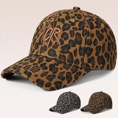 Baseballkappe im koreanischen Stil für Damen mit Used-Look und Leopardenmuster - Sonnenhut für Ausflüge