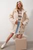 Women's Coat New Season Fashion Beige Polo Collar Double Pocket Buttoned Front Plush Coat