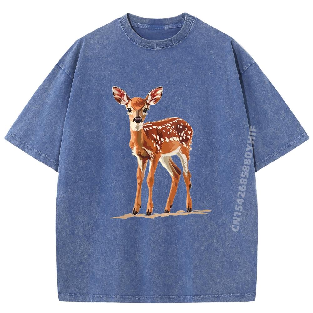 T-shirt Grafiche da Donna con Cervo Felice, Cerbiatto, Animale, Lusso, Designer, alla Moda e Trendy da Uomo, Camicia Morbida Lavata da Uomo