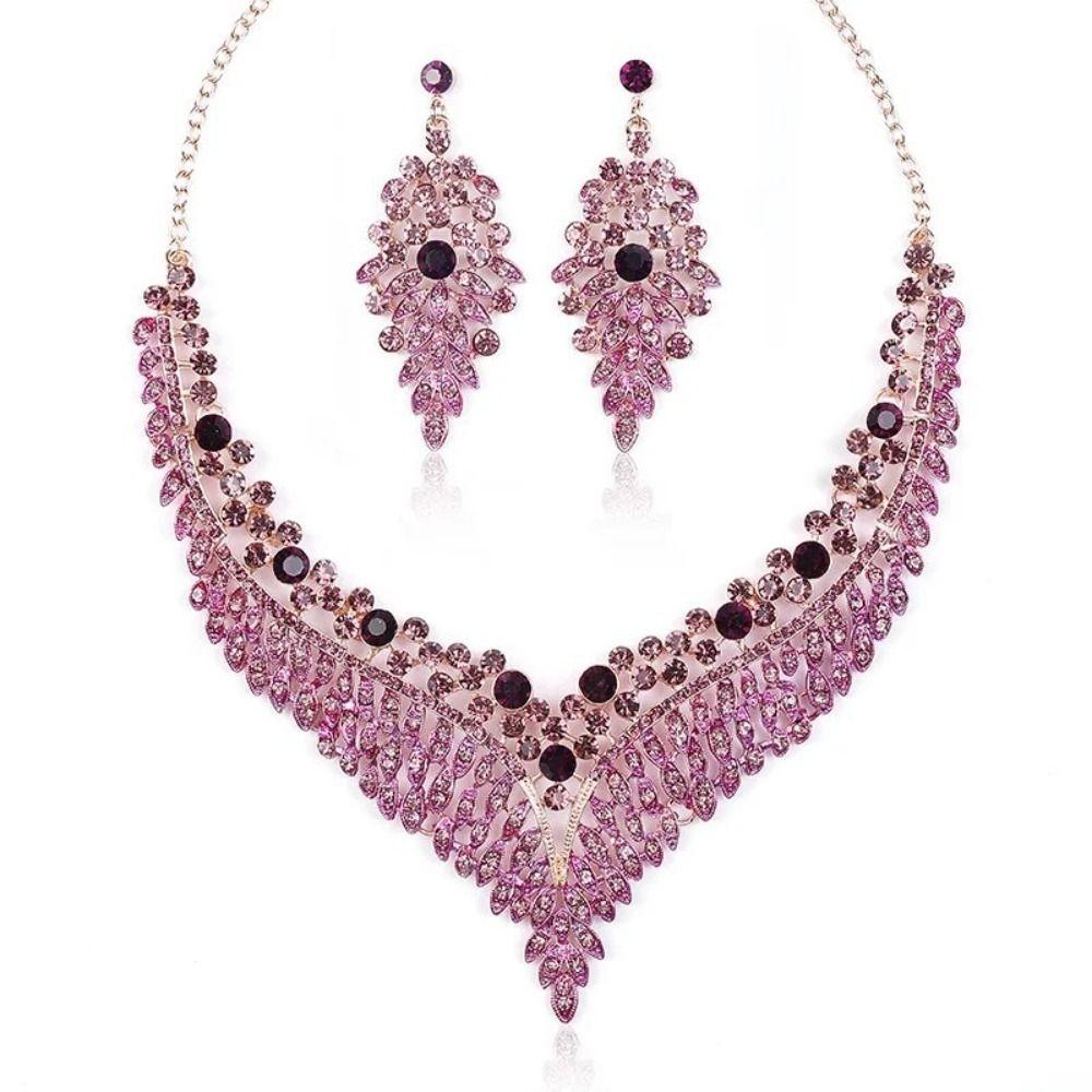 3Pcs Purple Necklace Earring Set Water Drop Shape Crystal Jewelry Set  Gifts