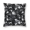 Roses Black And White Square Pillowcase Polyester Linen Velvet Pattern Zip Decorative Throw Pillow Case Home Cushion Case