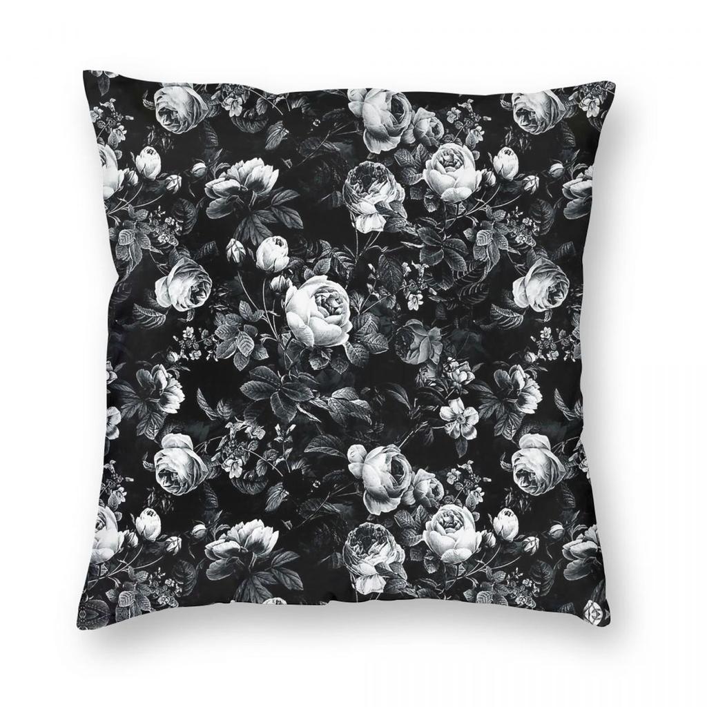 Roses Black And White Square Pillowcase Polyester Linen Velvet Pattern Zip Decorative Throw Pillow Case Home Cushion Case