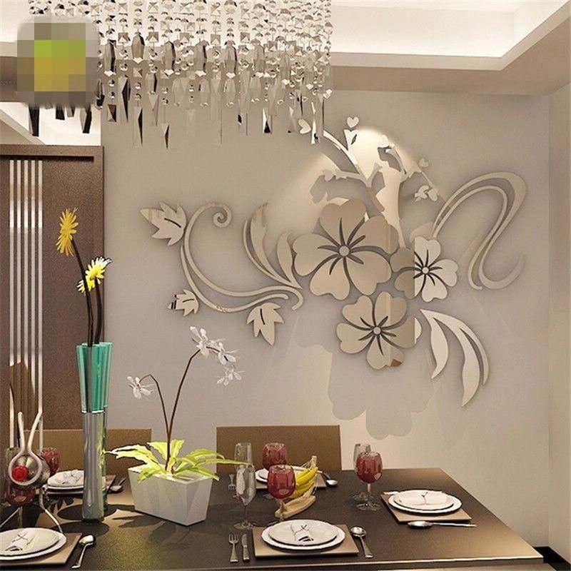 Removable 3D Mirror Flower Art Wall Sticker Acrylic Mural Decal Home Room Decor
