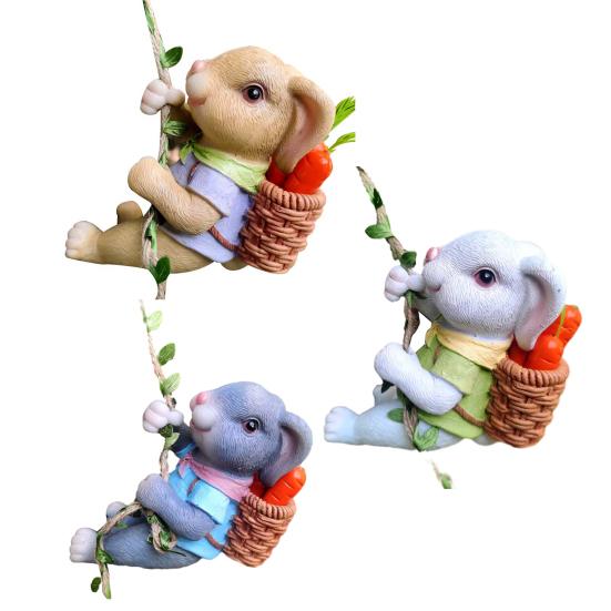 Climbing Rabbit Figurine Resin Cute Rabbit Statue Hanging Decoration Garden Tree Climber for Balcony Flower Pots Planters Indoor Outdoor Use