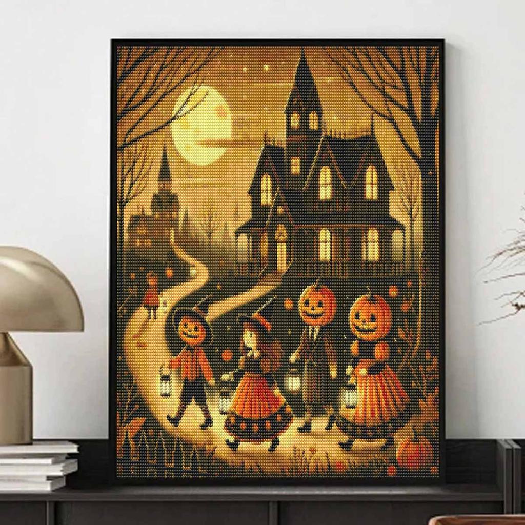 Halloween Diamond Painting Mosaic Art Kit Pumpkin Castle Full Moon Handmade DIY Home Decoration Wall Art Craft 128 Characters