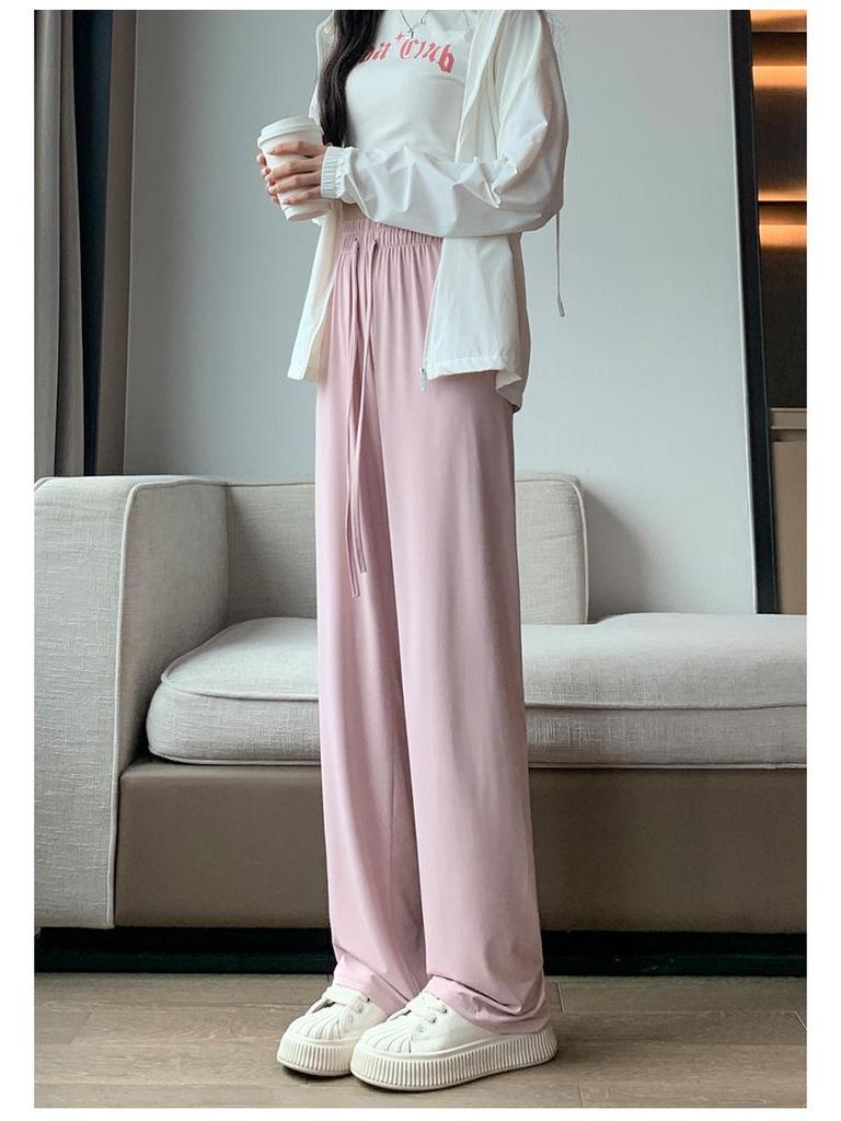 Ice Silk Women's Lightweight Quick-Dry Sun Protection Wide-Leg Pants - High-Waisted and Breathable for Summer