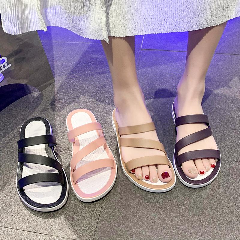 French Style Fashion Thick Sole Slide Sandals for Women Pu Leather Trendy Summer Beach Slippers Girls Strap Sandals Match Skirts